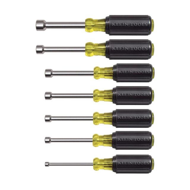 Klein Tools 631 Nut Driver Set 3-Inch Shafts Cushion-Grip 7-Piece