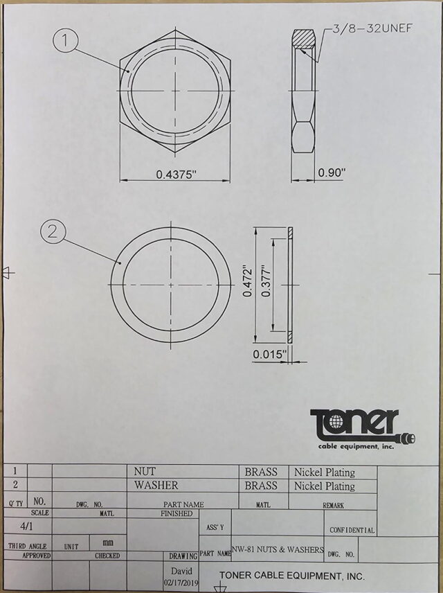 NW-81 F Connector Nut and Washer 3/8-32 Thread - Image 2